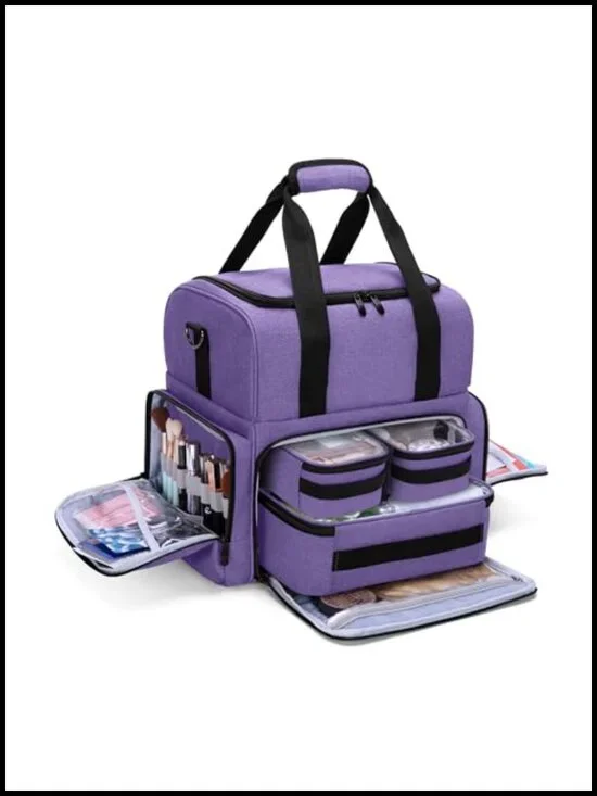 Large Travel Makeup Bag with 3 Removable Pouches, Detachable Dividers, Nylon