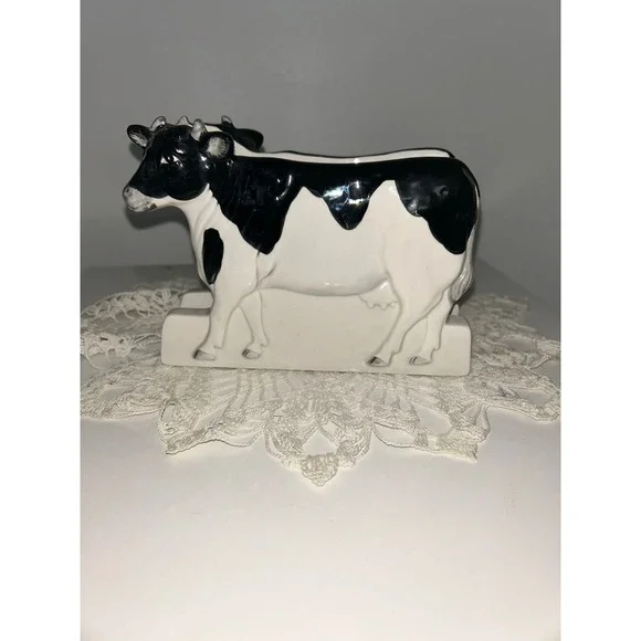 Vintage Otagiri Japan Ceramic Cow Napkin Holder Black White Farmhouse Decor