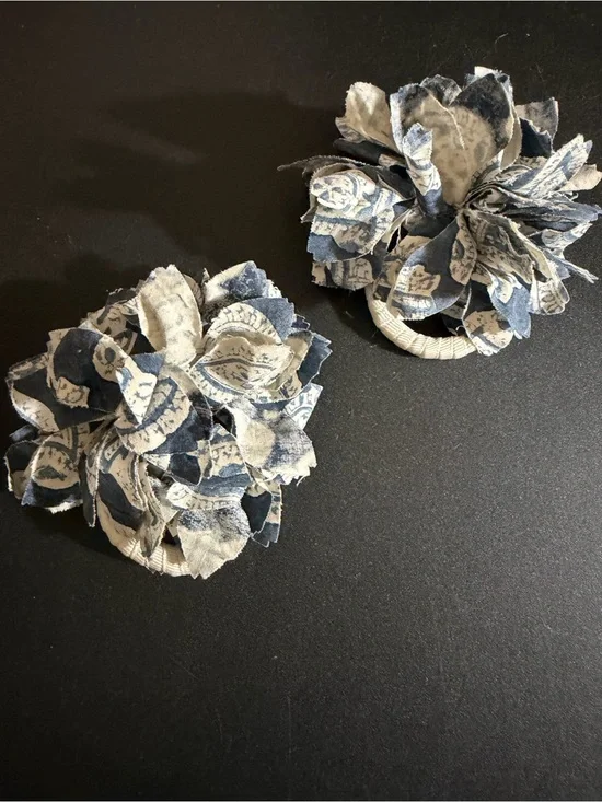 Handmade Blue and White Floral Fabric napkin rings -