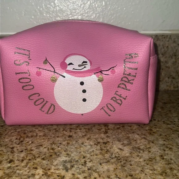 Charming Charlie Christmas Pink Snowman Cosmetic Bag‎