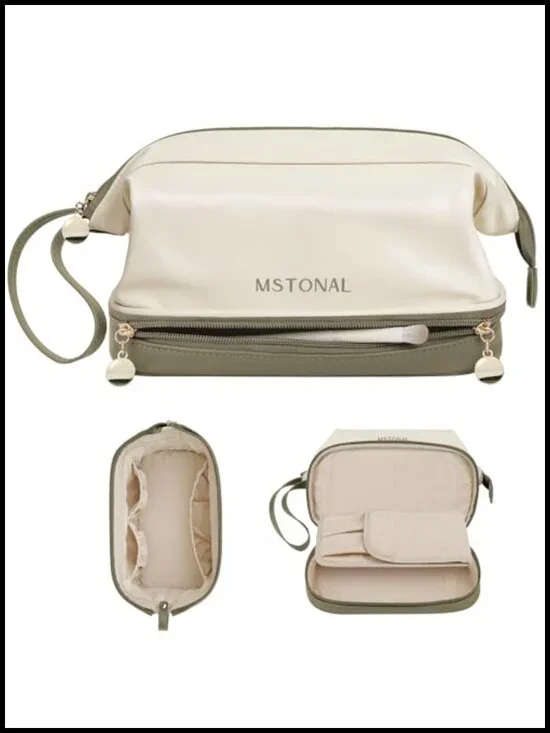 Travel Makeup Bag Double Layer Cosmetic Organizer Waterproof Portable Toiletry
