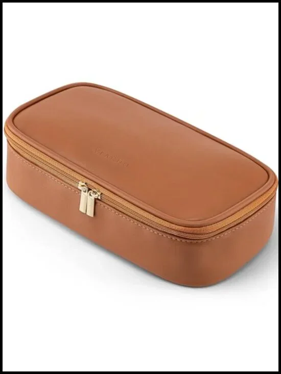 PU Leather Cosmetic Travel Bag with Brush Storage, Waterproof Toiletry