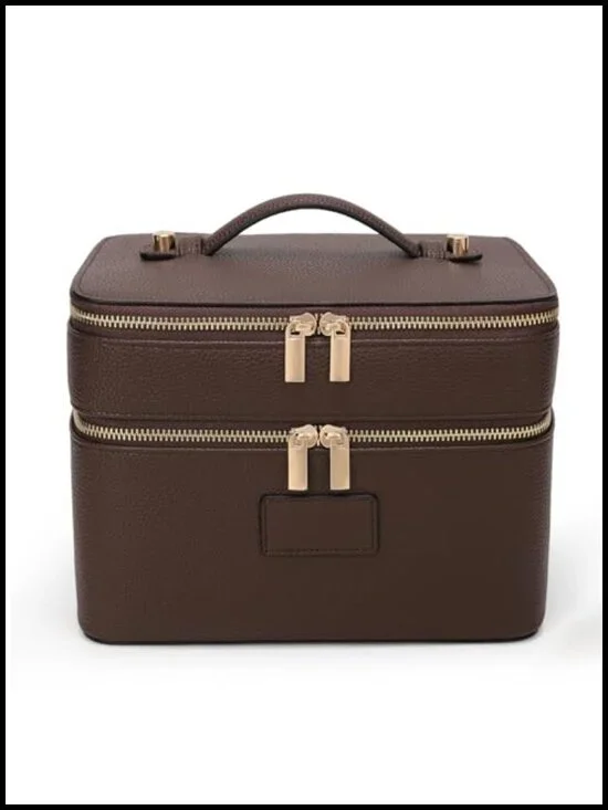 Large Makeup Bag Duo Vanity Case for Women Leather Travel Toiletry Bag Double