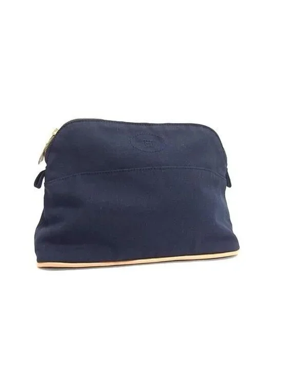 Hermes Pouch Bolide 25 Navy Canvas Makeup Gold