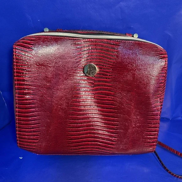 Estee Lauder Large Red Croc Cosmetic Make Up Case Travel  Bag 12