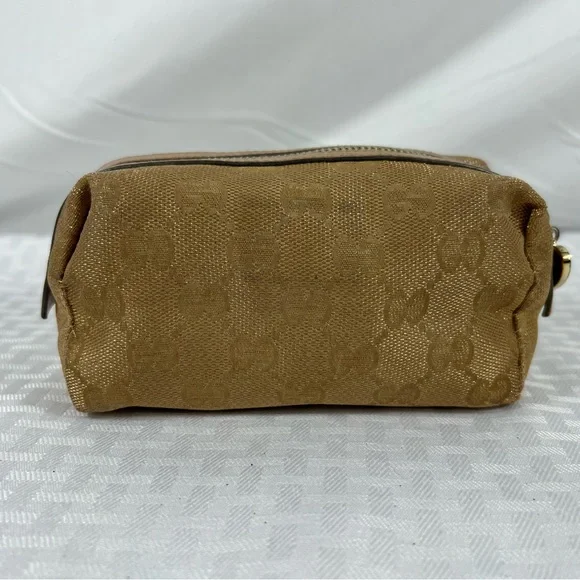 7528: Gucci GG Monogram Gold Canvas Cosmetic Pouch Heart Charm Italy
