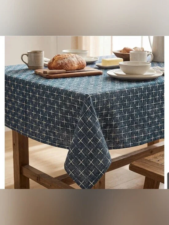 Blue Crosshatch Dining Tablecloth - Classic Textured Design 60x104
