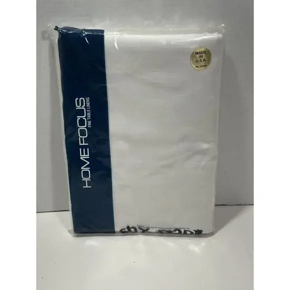 Home Focus Fine Linen Tablecloth White 60”x122” 15028 Oblong Made‎ USA Vintage