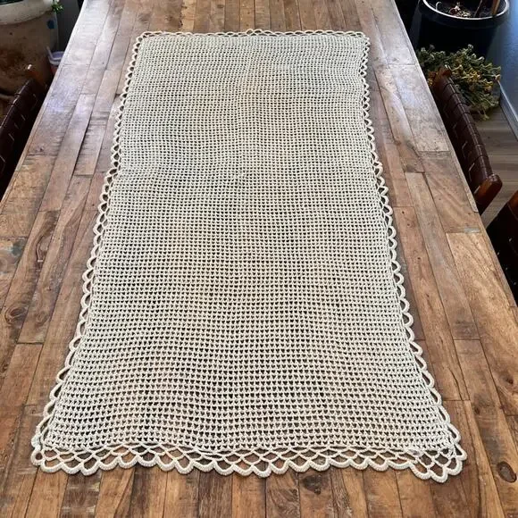 Handmade Table Runner Ivory Crochet Rectangle 25 x 54