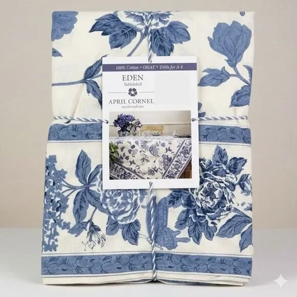 April Cornell Eden Floral 60x60 Tablecloth Blue seats 4-6 Cotton Cottage