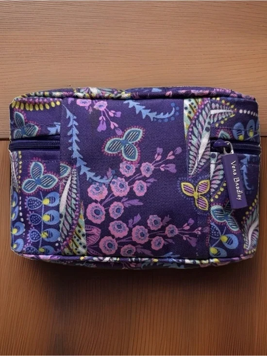 Vera Bradley Batik Leaves Med Cosmetic Bag Purple Floral Travel Makeup Bag