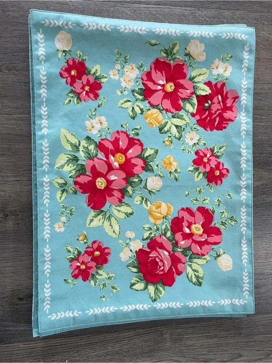 Reversible Dining Table Placemat Aqua Floral Printed & pattern