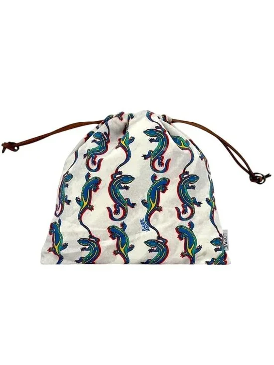 Loewe Pouch Drawstring Paulaz Ibiza Canvas Leather White