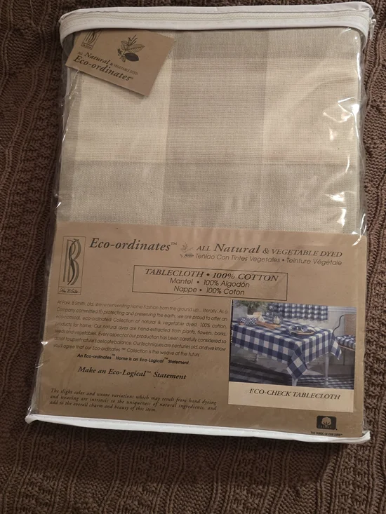 NWT Park B Smith Quality Living All Naturl Tablecloth 60 x 102 Beige Brown Check