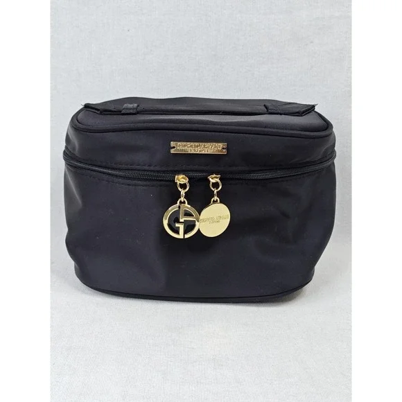 Giorgio Armani Black Soft Shell Cosmetic Makeup Bag Size 7 x 5 x 5 Lined Zip Top