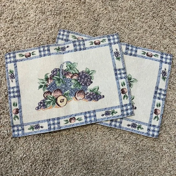 Vintage Tapestry Fruit Basket Placemats Set of 2 Farmhouse‎ Kitchen Table Decor