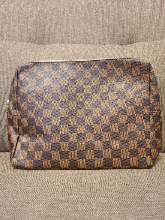 Brown Checkered Makeup Bag - Preppy