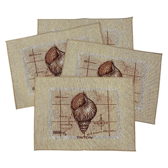 Manual Set of 4 Sea Life Treasures Tapestry Placemats Triton Spiral Shell 13x18