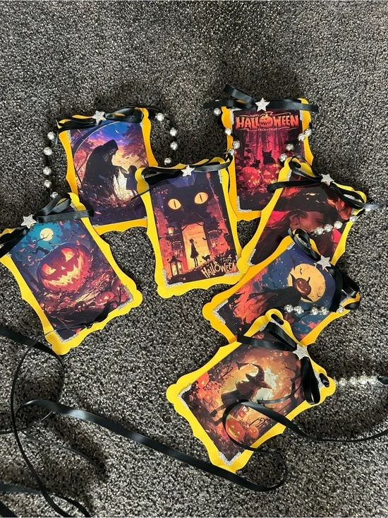 Halloween garland, vintage inspired Holiday postcards