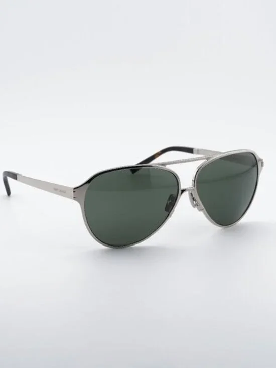 Saint Laurent SL734 002 Sunglasses Silver Aviator Frame, Grey Lenses