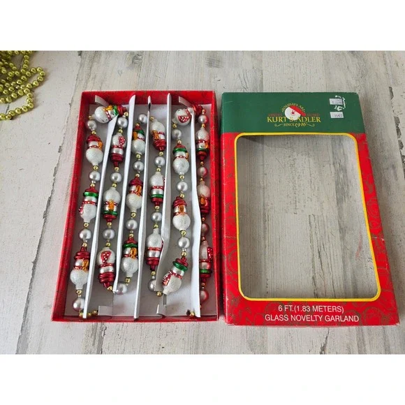 Vintage Kurt Adler glass snowman Garland Xmas tree glitter red Green snowman