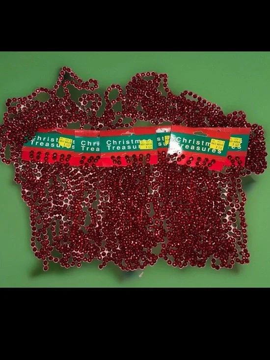 Bulk Bundle Vintage Red Metallic Christmas Tree Bead Garland Holiday Decor NWT