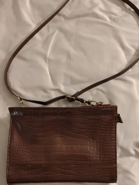 Brown Croc-Embossed Crossbody Bag