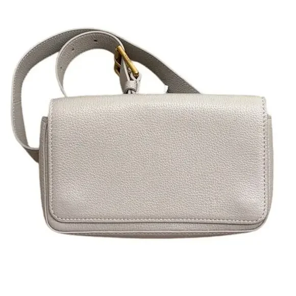 Aritzia Auxiliary pebbled leather Flap Belt bag Neutral gray-beige