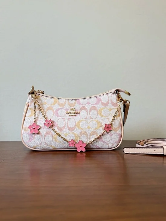Coach Pink Pastel Signature Shoulder Bag with Cherry Blossom Chain