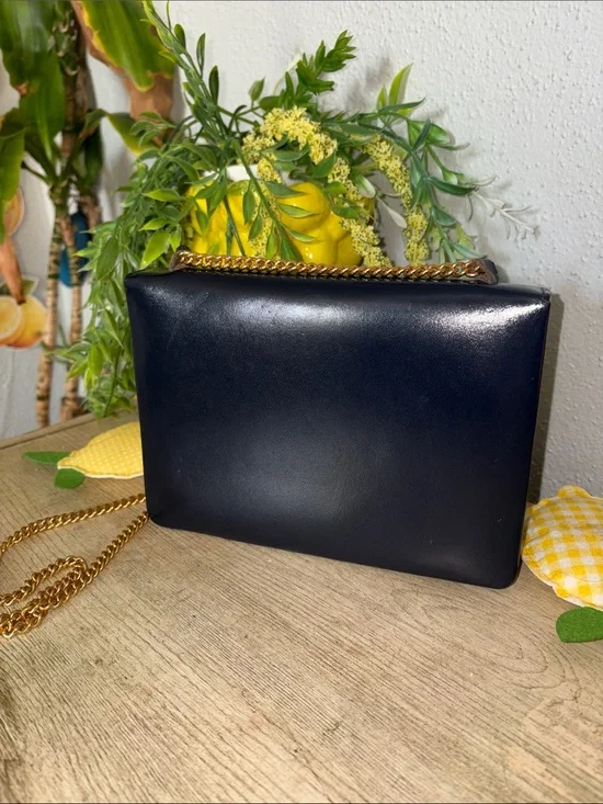 Harrods Classic Black Leather Crossbody with Gold Chain