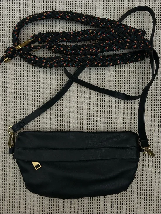 Anthropologie Black Crossbody Bag with Braided Multicolor Strap