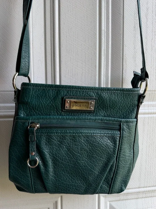 Rosetti Teal Green Crossbody Bag Faux Leather Y2K Boho Multi Pocket Purse