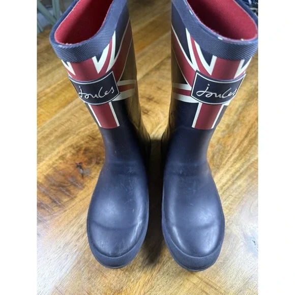 Joules Union Jack Rain Boots Kids US 2 EU 33 Navy Rubber Wellington Buckle