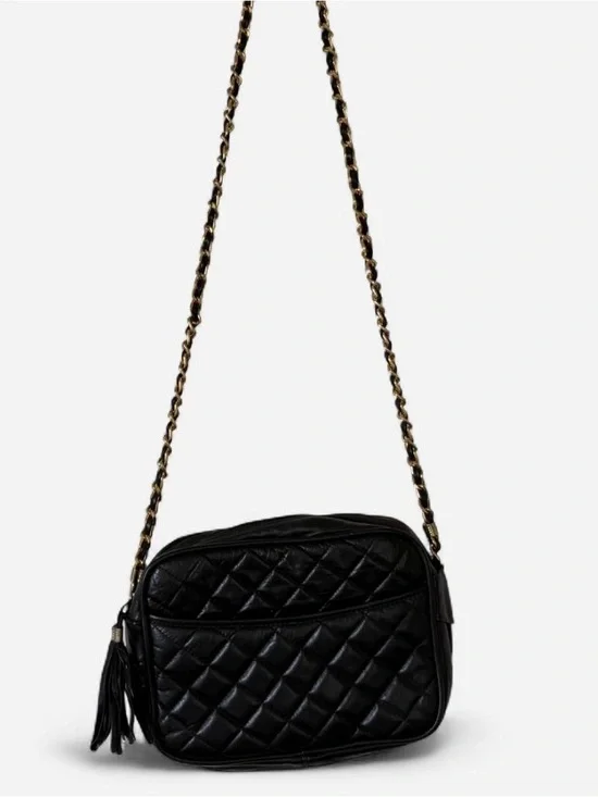 Black Leather Crossbody Purse w/ Gold Strap <3