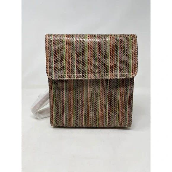 American Leather Co Multi Color Striped Snake Embossed RFID Crossbody Bag New