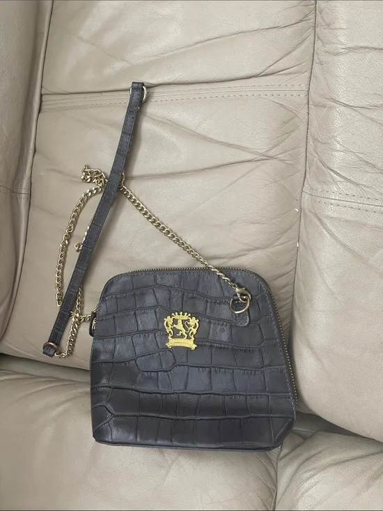 Pratesi Firenze Croc-Embossed Crossbody Bag in Blue with Gold Chain