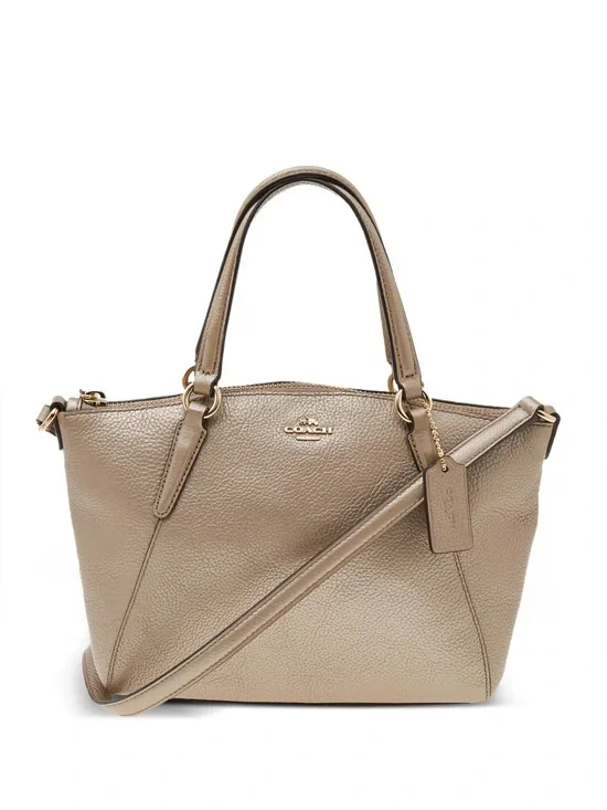 Coach Pebble Leather Small Kelsey Satchel in Metallic Beige w/ Detachable Strap