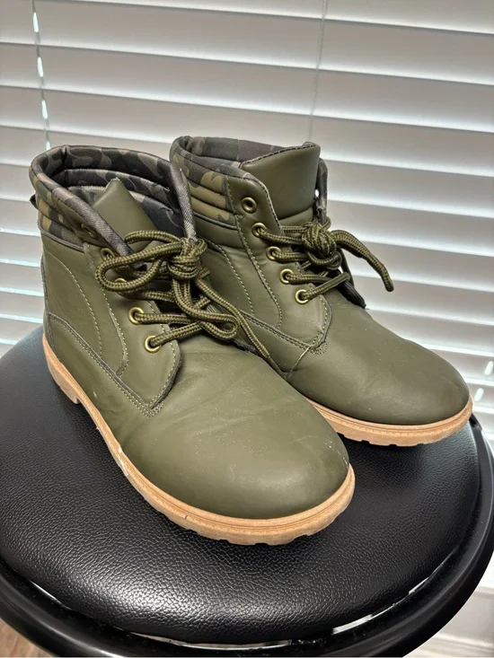 Cherokee Olive Green Kids Lace-Up Boots with Tan Sole