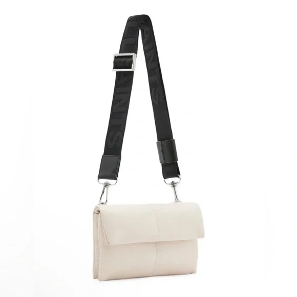All Saints Cream Crossbody Bag with Black Strap