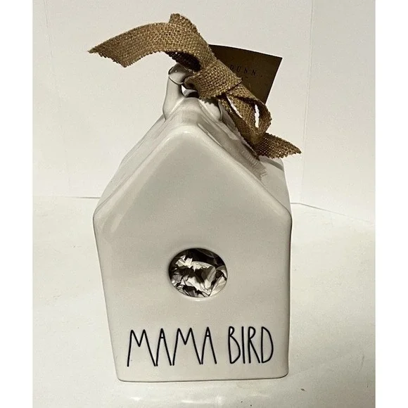 Rae Dunn Baby Bird Birdhouse White With black Letters Burlap Bow