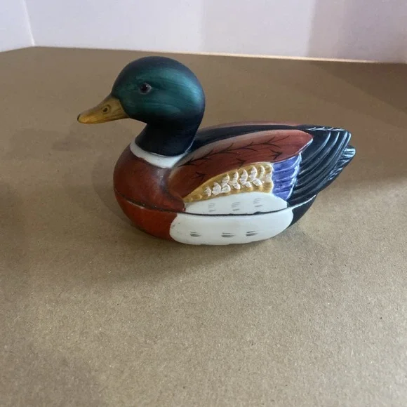 Mallard Duck Covered Candle Figurine Drake Stunning Painted Future Trinket Box