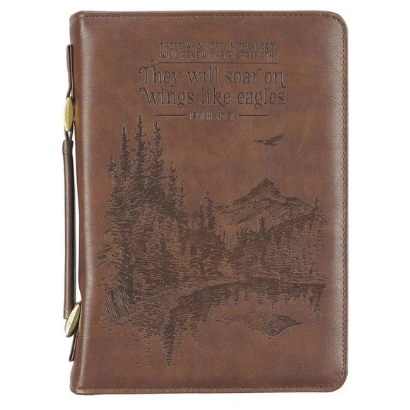Christian Art Gifts Bible Cover-Classic Brown Wings Like Eagles Isa. 40:31-XLG