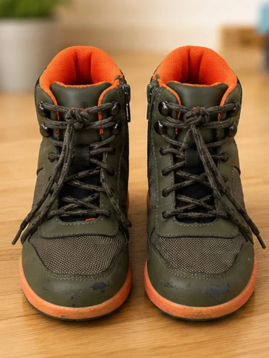 Kids Hiking Boots Olive Green & Orange | Size US 11 / EU 28 | Side Zip | Good Us
