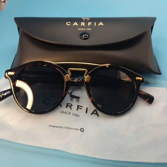 Carfia CA3399 Polarized Sunglasses Tortoise Gold Double Bridge Round Mens Womens