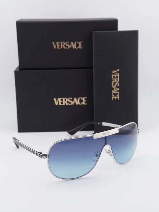 Versace VE2293 100019 Shield Sunglasses – Silver / Blue
