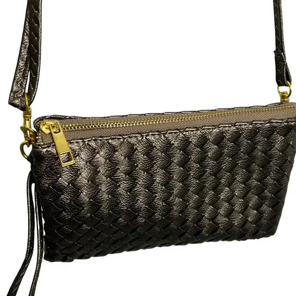 Women's Metallic‎ Brown Faux Leather Crossbody Bag Adjustable Strap Boho