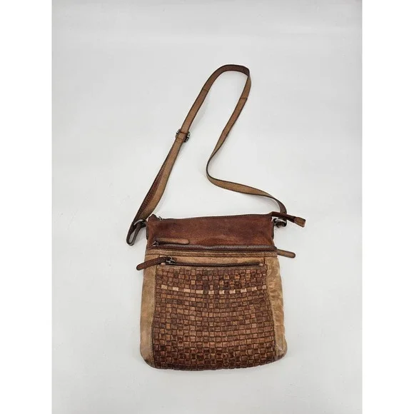 Anthropologie Vilenca Holland Cognac Weaved Distress Leather Crossbody‎ Bag