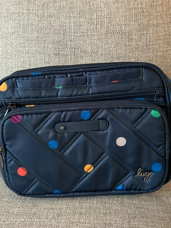 NWT Lug Carousel XL 2 Crossbody Bag Multi Dots Navy RFID