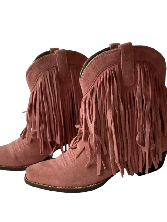 Ariat pink suede fringe pull on western ankle booties girls size 4