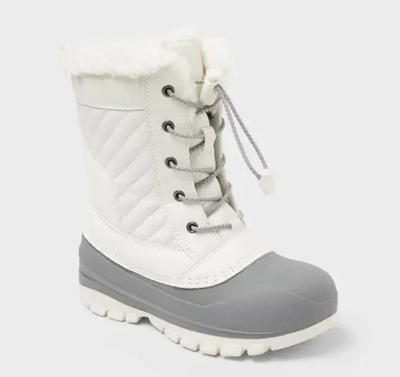 All In Motion Skylar Easy-On Kids Winter Boots Thermolite Cream Gray Size 3